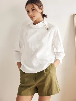 100% Linen Classic Side Neck Top CORA
