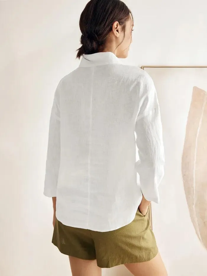 100% Linen Classic Side Neck Top CORA