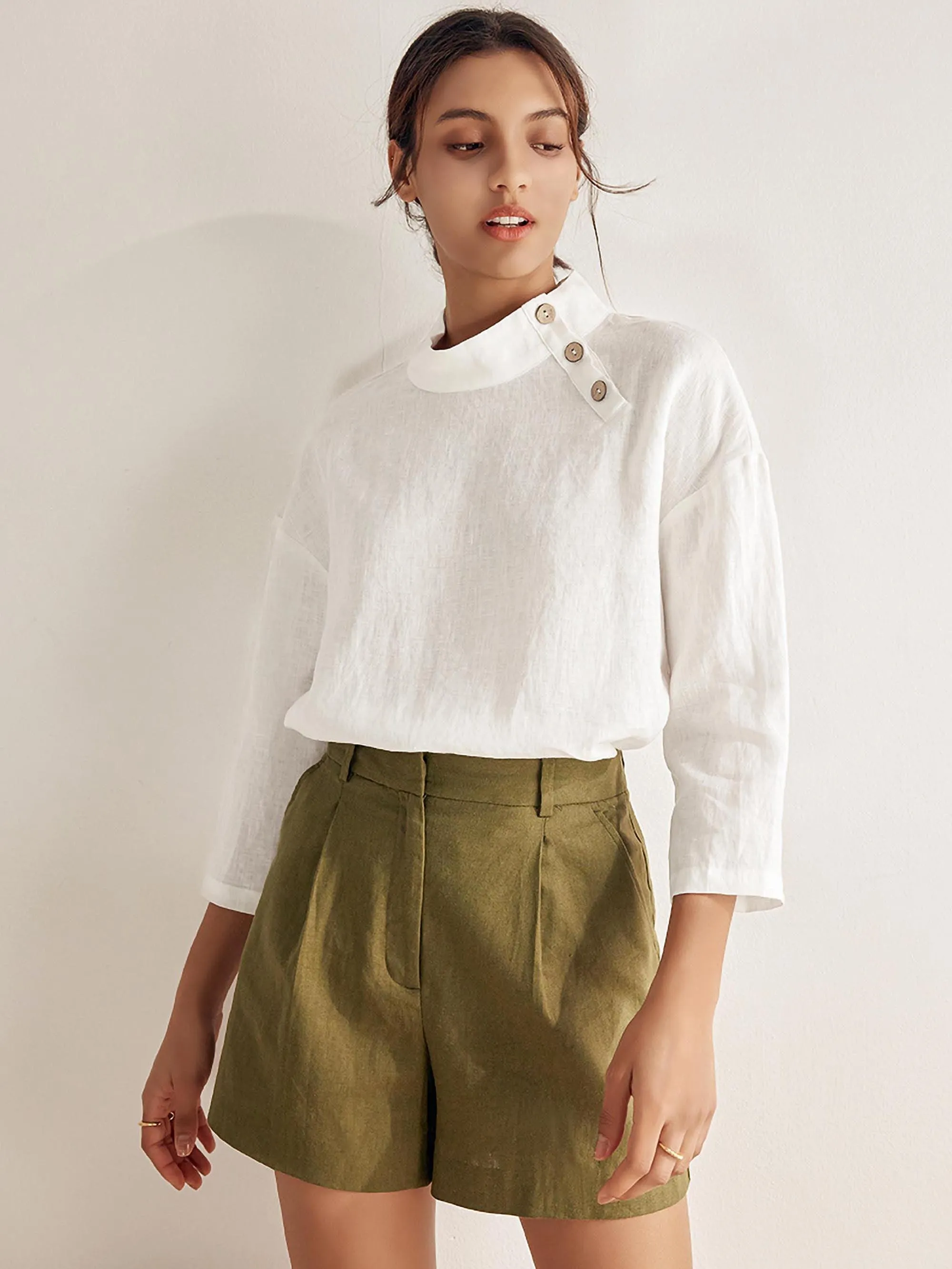 100% Linen Classic Side Neck Top CORA
