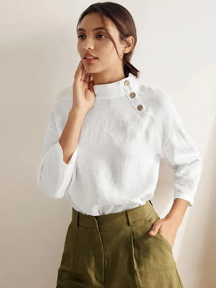 100% Linen Classic Side Neck Top CORA