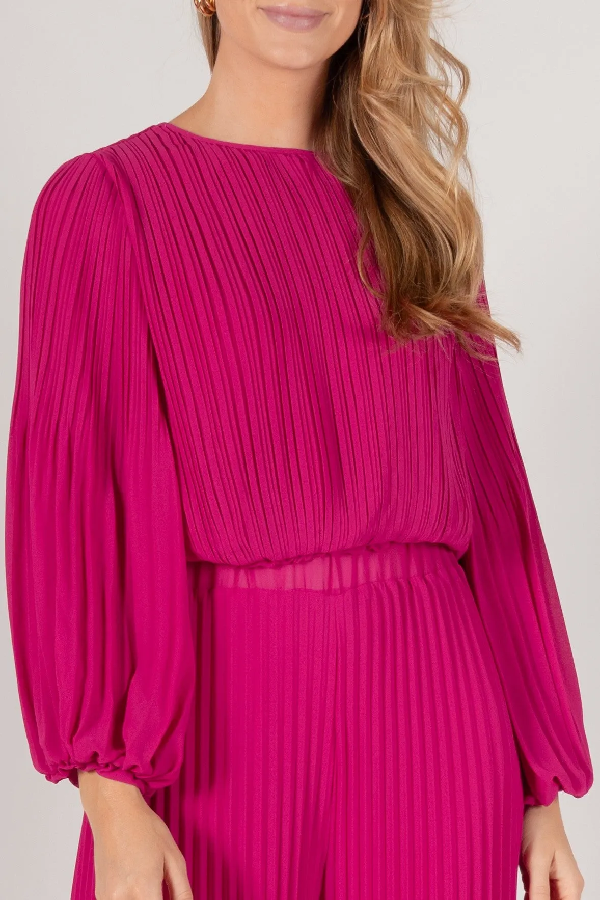 Alma Pleated Chiffon Flounce Sleeve Top