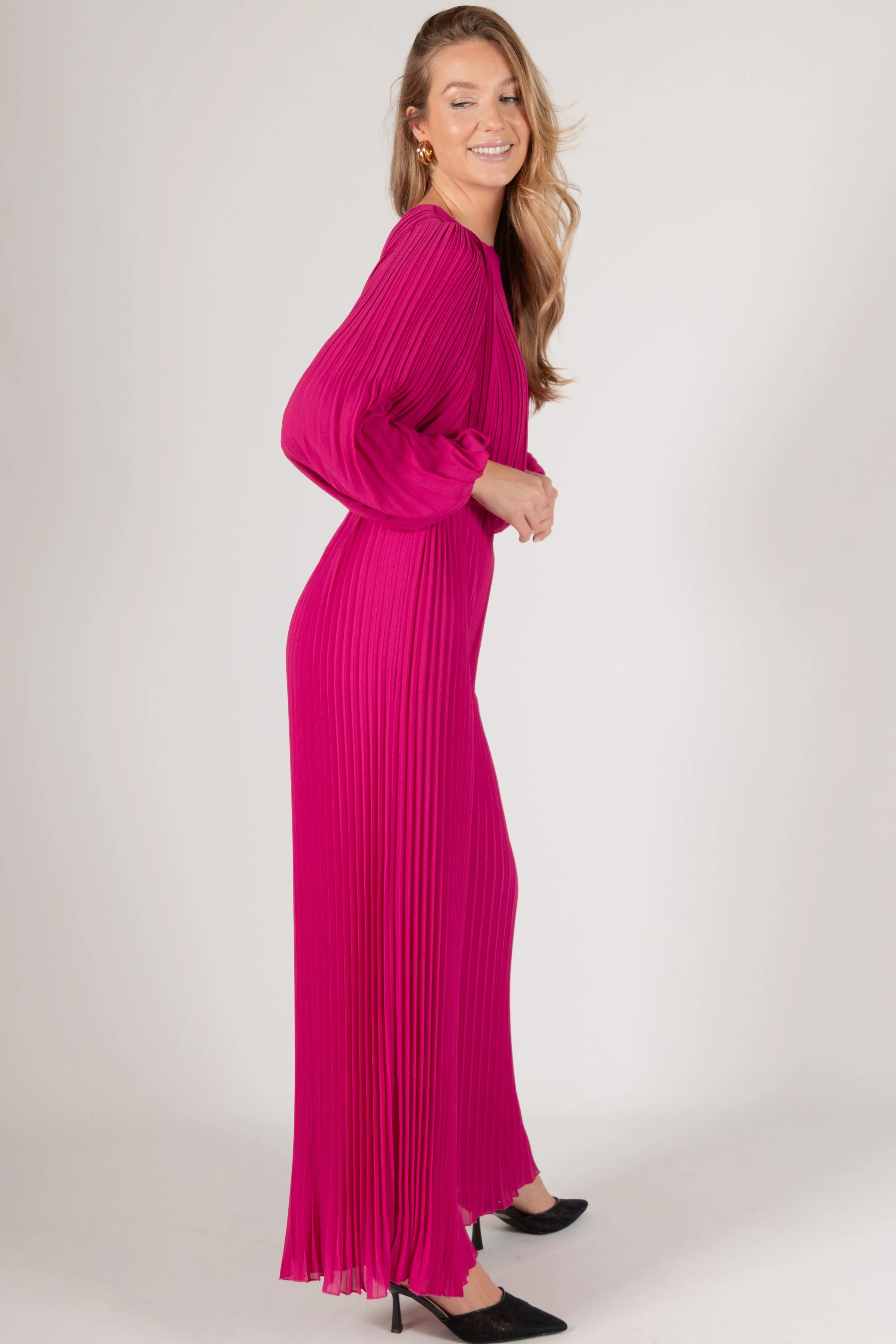 Alma Pleated Chiffon Flounce Sleeve Top