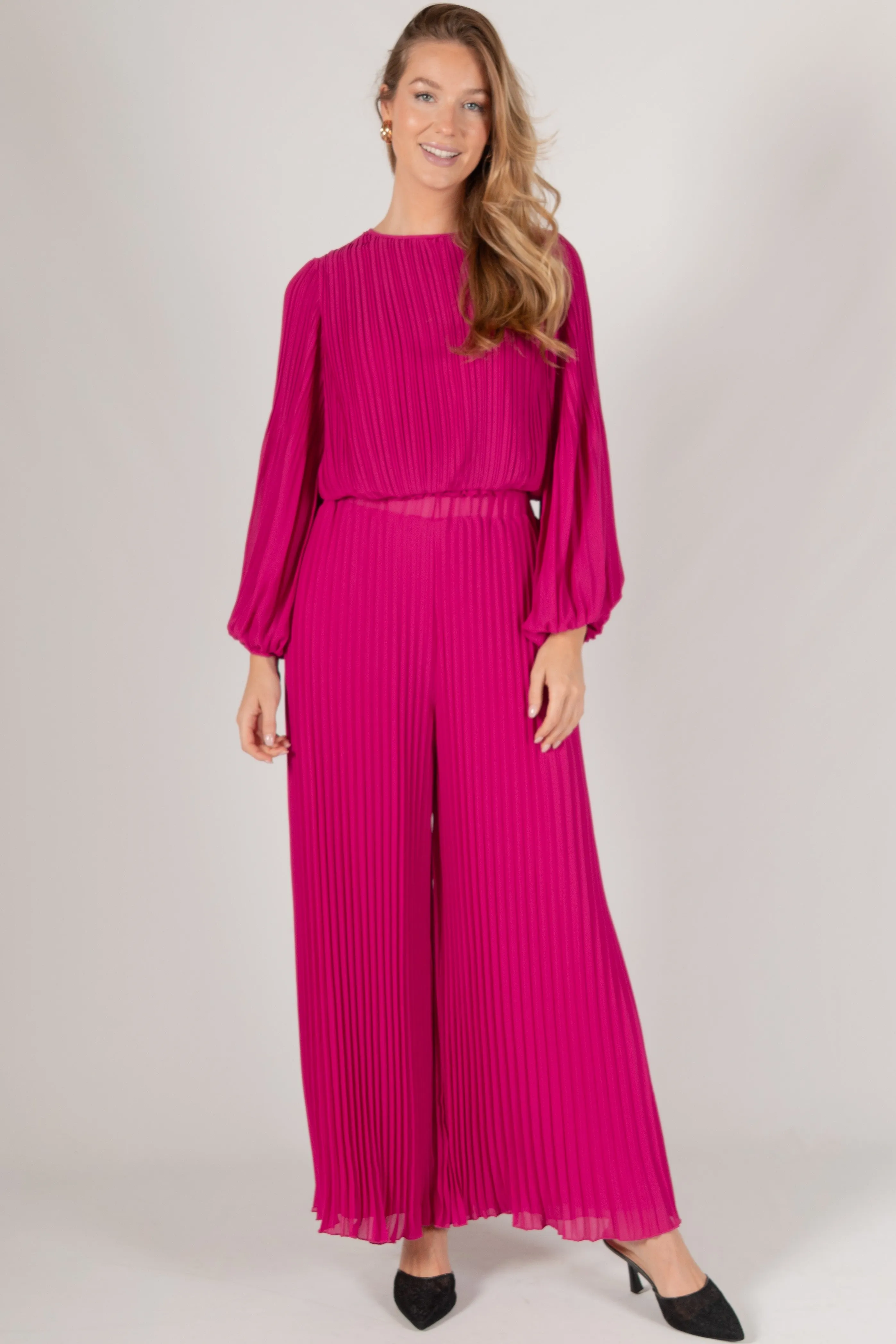 Alma Pleated Chiffon Flounce Sleeve Top