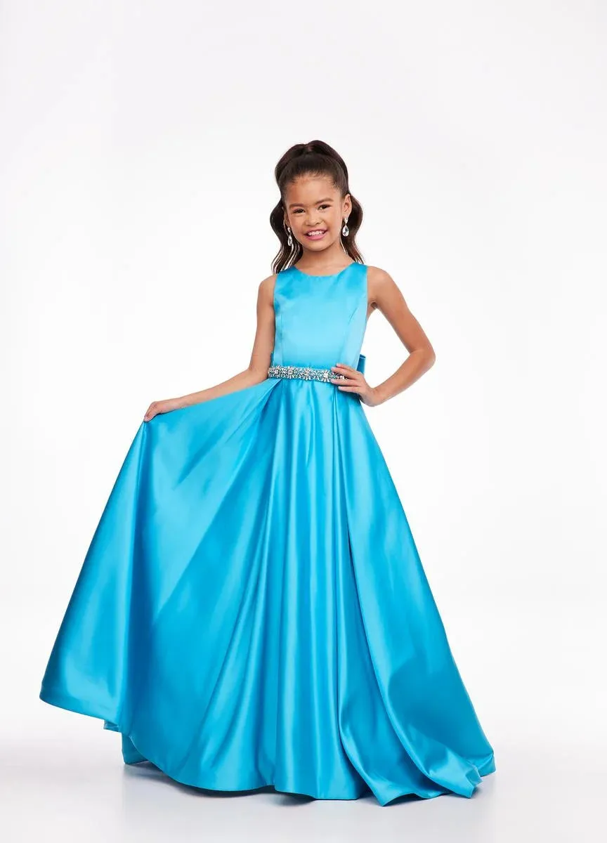 Ashley Lauren 8079 Size 12 Ivory Long satin A Line girls Pageant Dress High Neck Bow Formal Gown