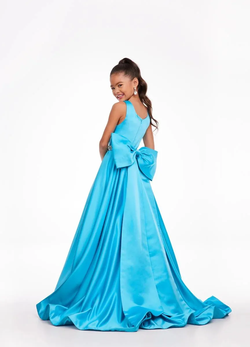 Ashley Lauren 8079 Size 12 Ivory Long satin A Line girls Pageant Dress High Neck Bow Formal Gown