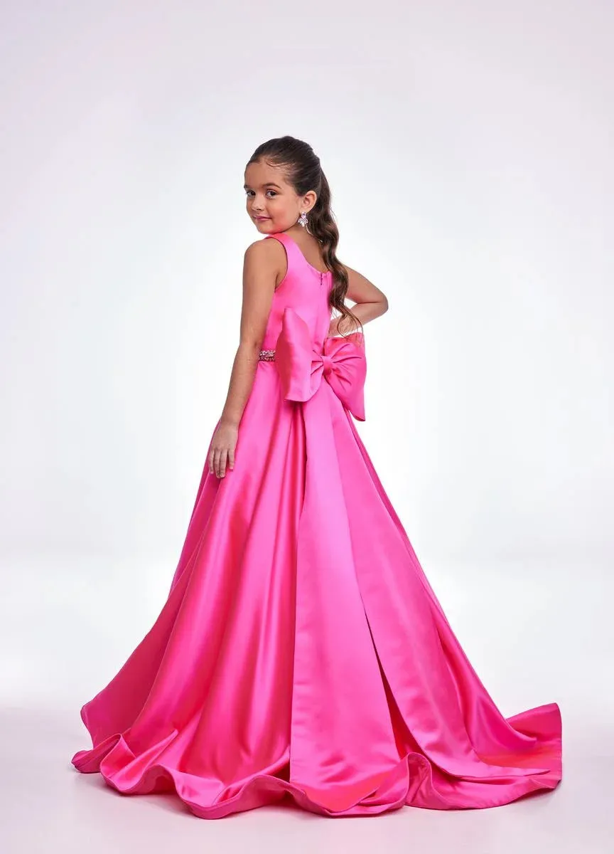 Ashley Lauren 8079 Size 12 Ivory Long satin A Line girls Pageant Dress High Neck Bow Formal Gown