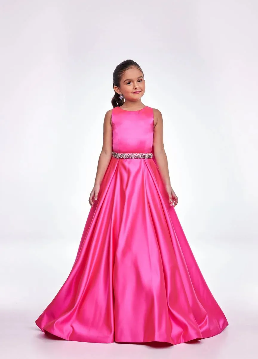 Ashley Lauren 8079 Size 12 Ivory Long satin A Line girls Pageant Dress High Neck Bow Formal Gown