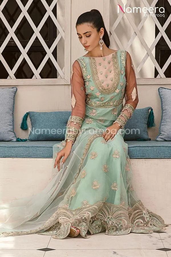 Asim Jofa Pakistani Long Dress in Sky Blue Color #PF59
