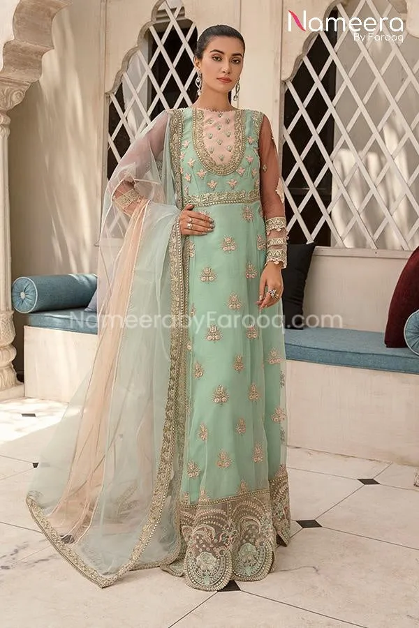 Asim Jofa Pakistani Long Dress in Sky Blue Color #PF59
