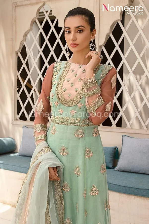 Asim Jofa Pakistani Long Dress in Sky Blue Color #PF59
