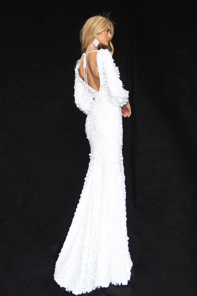 Ava Presley 39256 Long Sleeve Paillettes Open Back Evening Gown Formal Prom Pageant