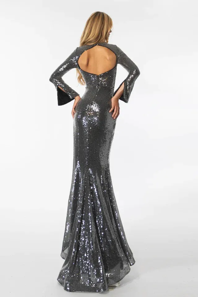 Ava Presley 39285 Long Prom Dress Long Sleeve Sequin Evening Gown High Slit  Formal Pageant