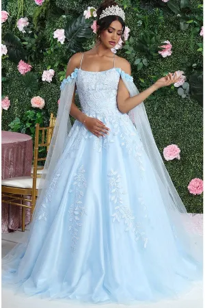 Baby Blue Botanic Lace 3D Floral Applique Cape Sleeve Quince