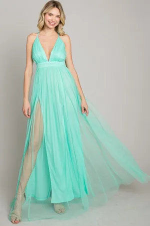 Baby Blue Mesh Long Dress
