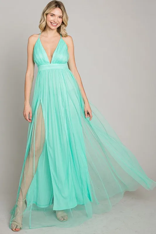 Baby Blue Mesh Long Dress