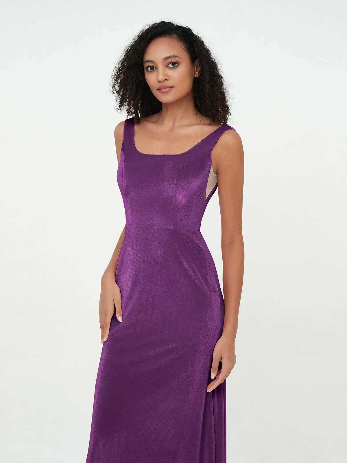 Bateau Neck Mermaid Long Velvet Dresses Grape