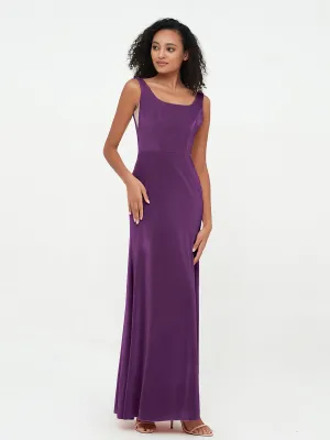 Bateau Neck Mermaid Long Velvet Dresses Grape
