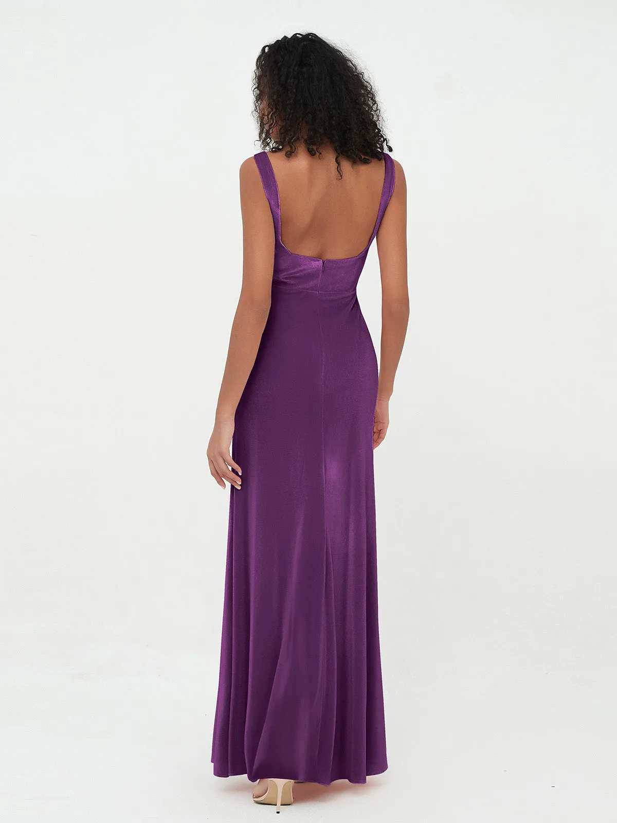 Bateau Neck Mermaid Long Velvet Dresses Grape