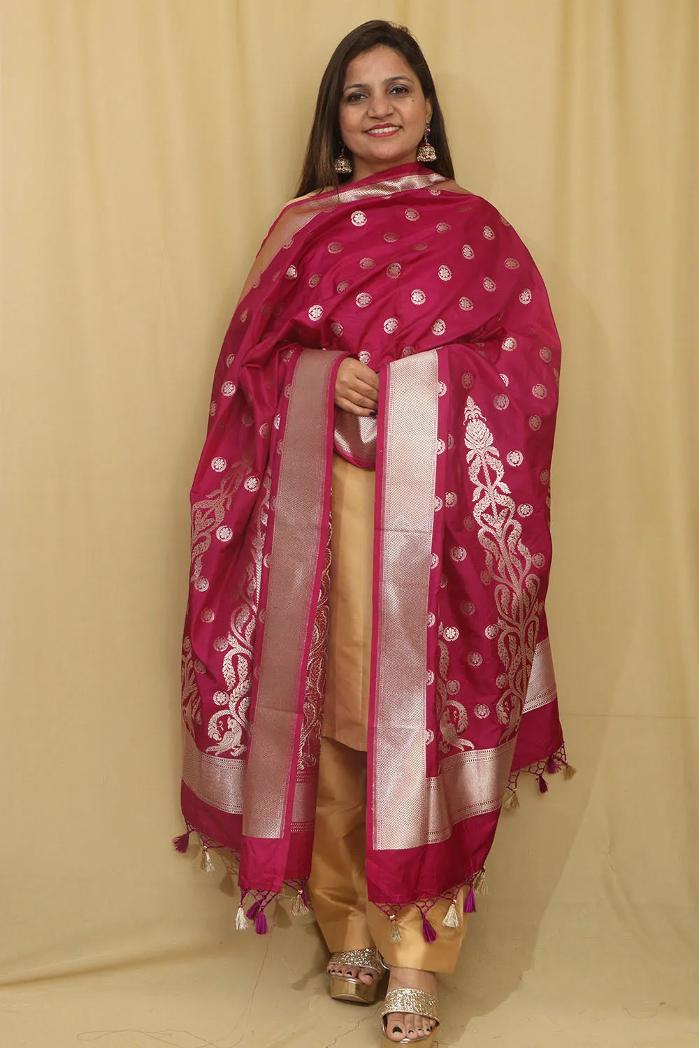 Beautiful Pink Banarasi Silk Dupatta