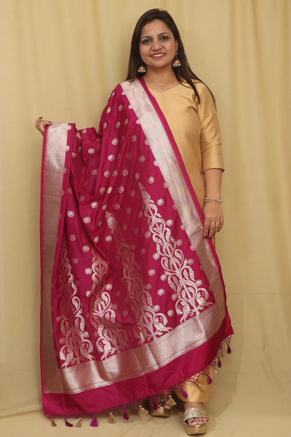 Beautiful Pink Banarasi Silk Dupatta