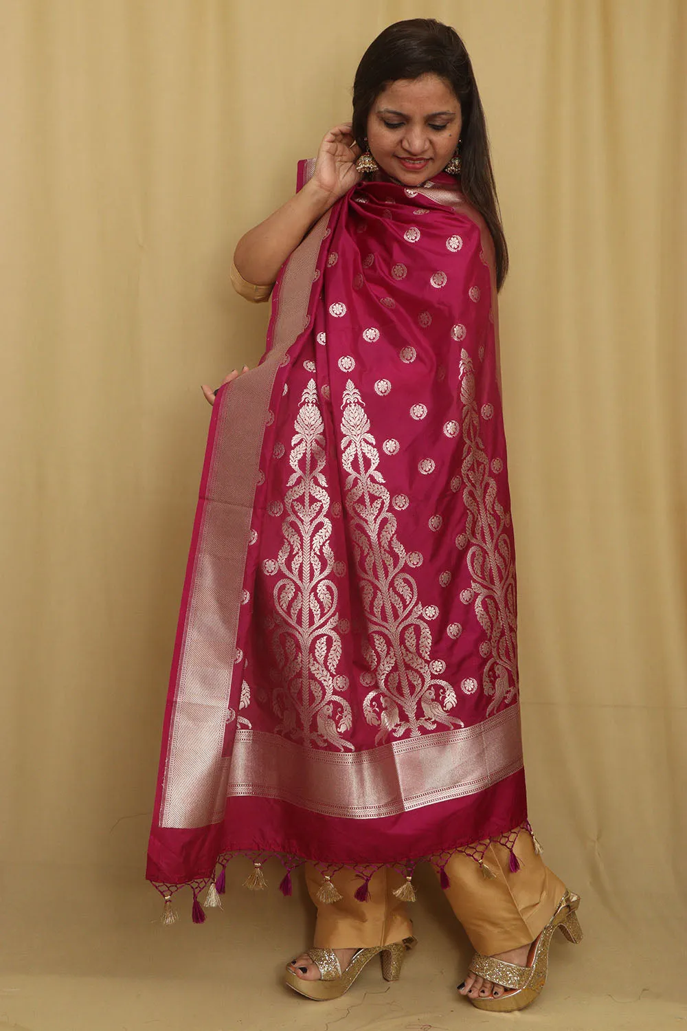 Beautiful Pink Banarasi Silk Dupatta