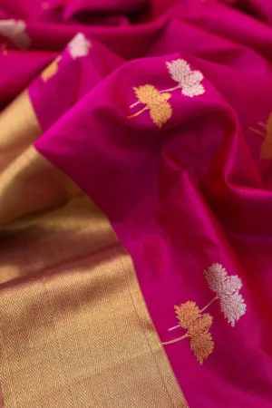 Beautiful Pink Chanderi Pure Silk Saree - Handloom Pure