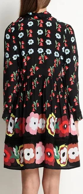 Black Floral-Print Silk Mini Dress