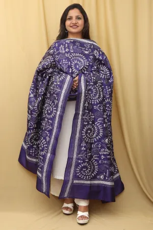 Blue Kantha Bangalore Silk Hand Embroidered Dupatta