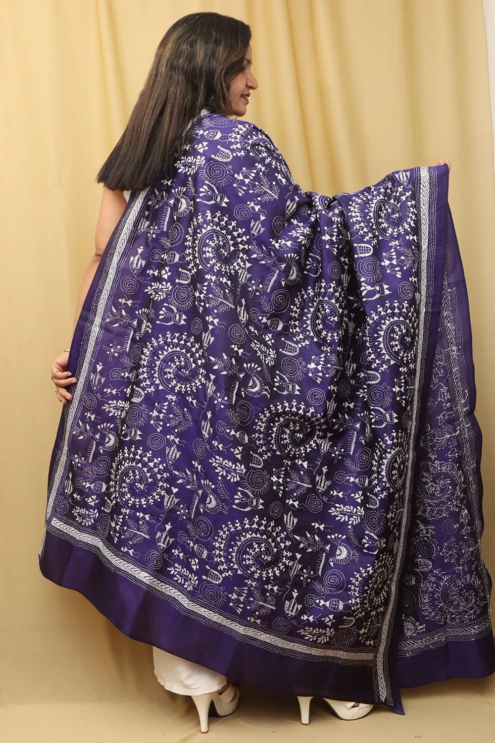 Blue Kantha Bangalore Silk Hand Embroidered Dupatta