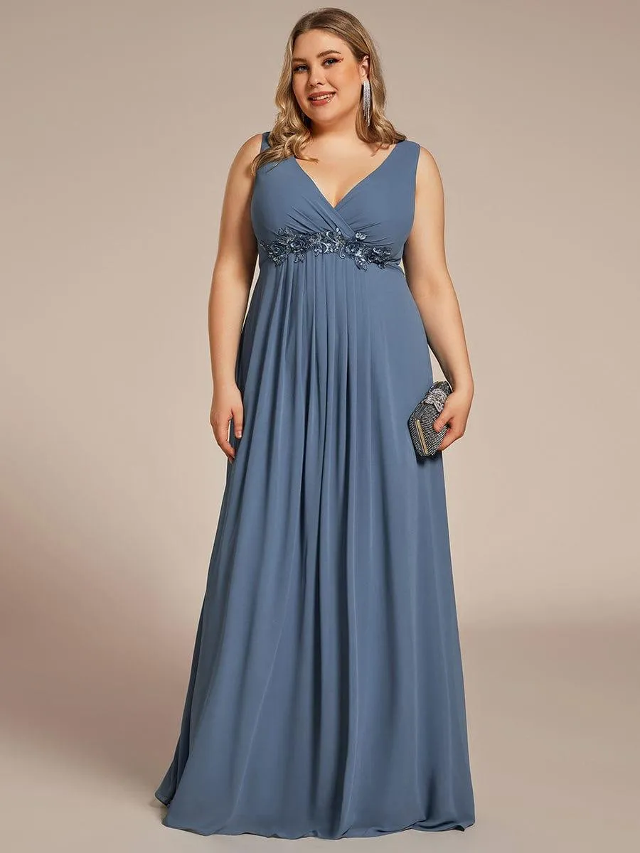 Brave Iris | Floral Applique Sleeveless Chiffon Long Formal Evening Dress