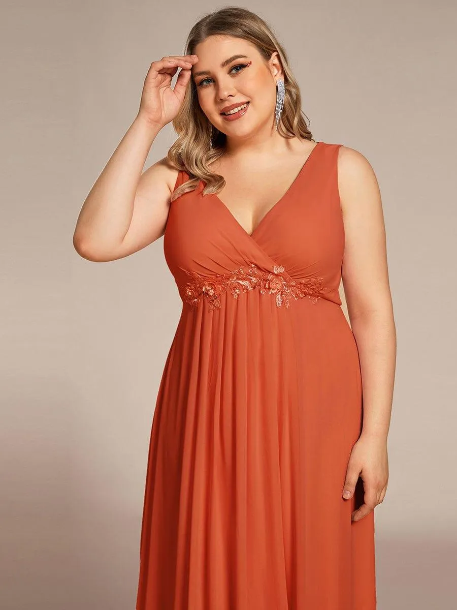 Brave Iris | Floral Applique Sleeveless Chiffon Long Formal Evening Dress