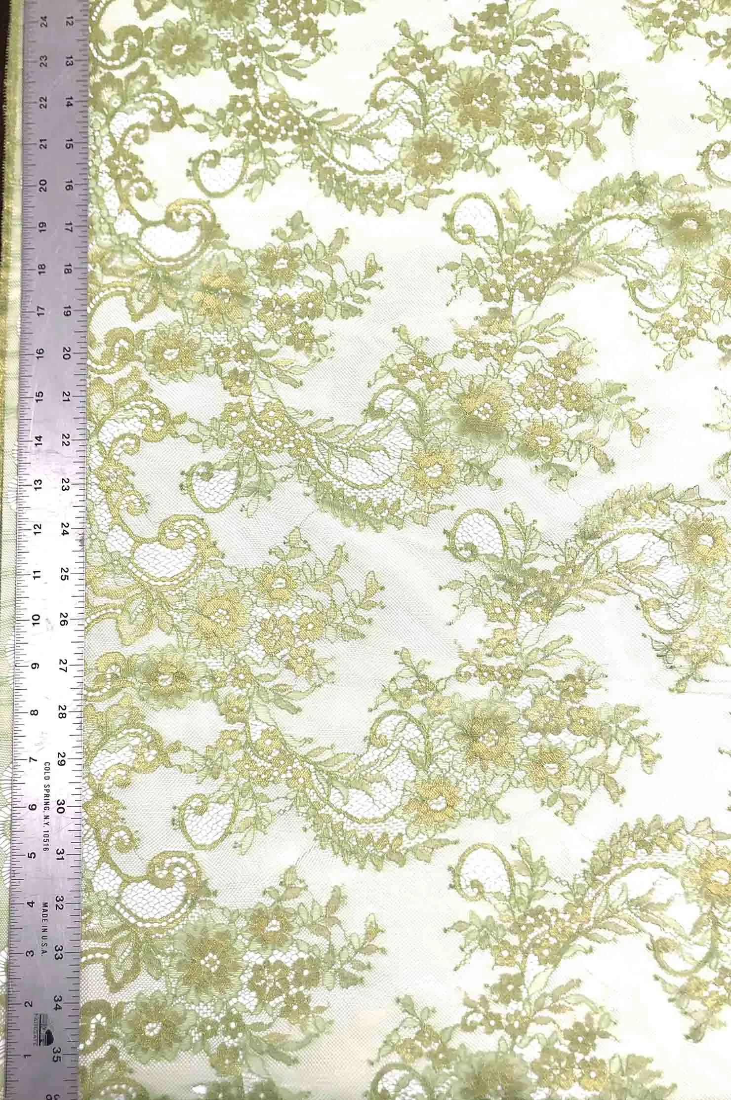 Bright Lime Green/Gold French Plain Lace FLP-004/5 Fabric