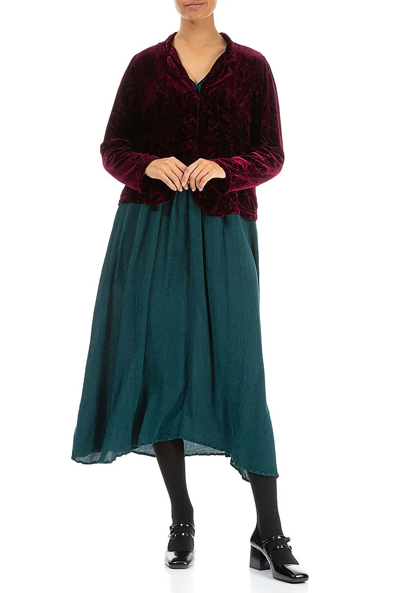 Buttoned Devoré Feather Magenta Silk Velvet Jacket