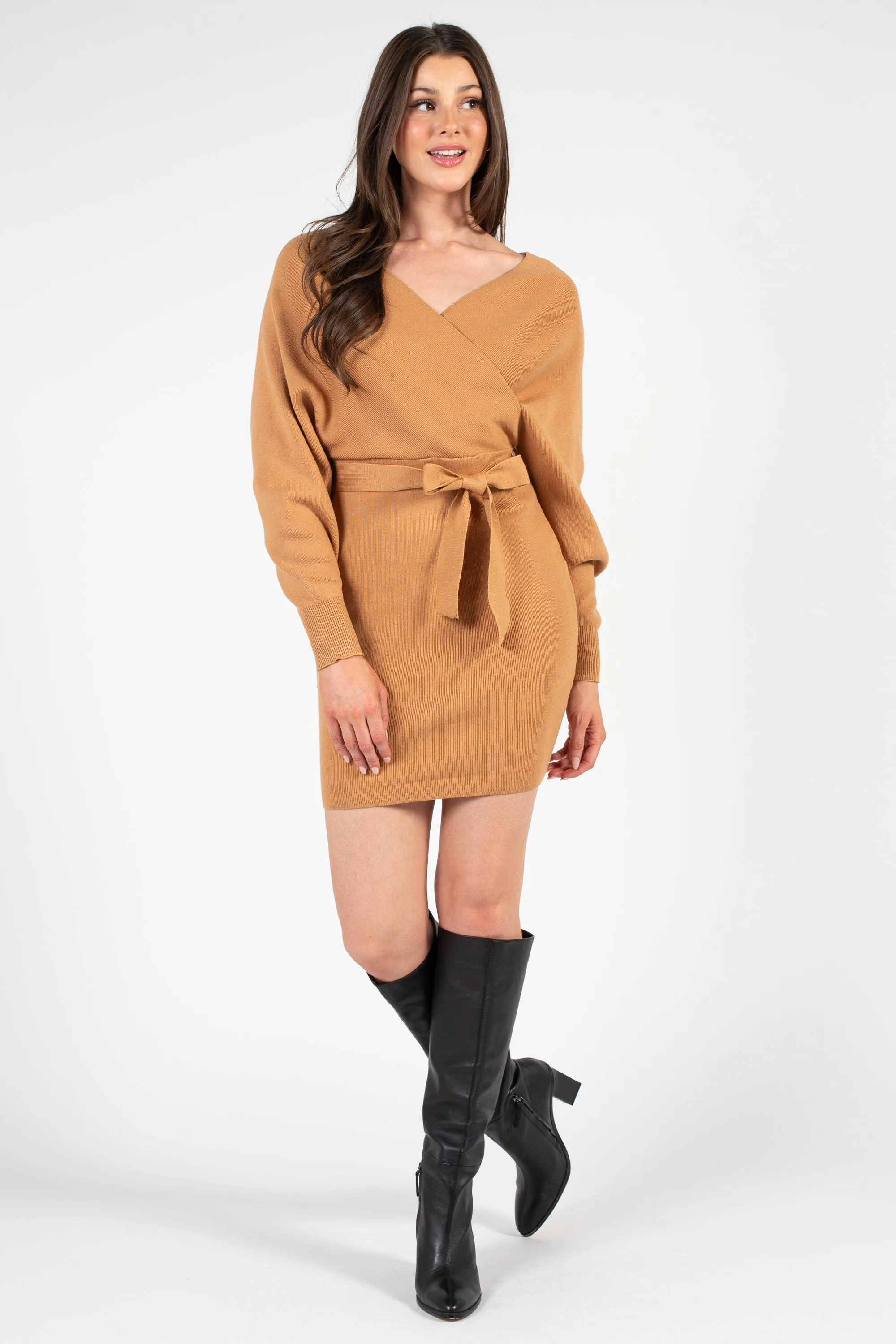 Cassadee Tie Waist Sweater Dress