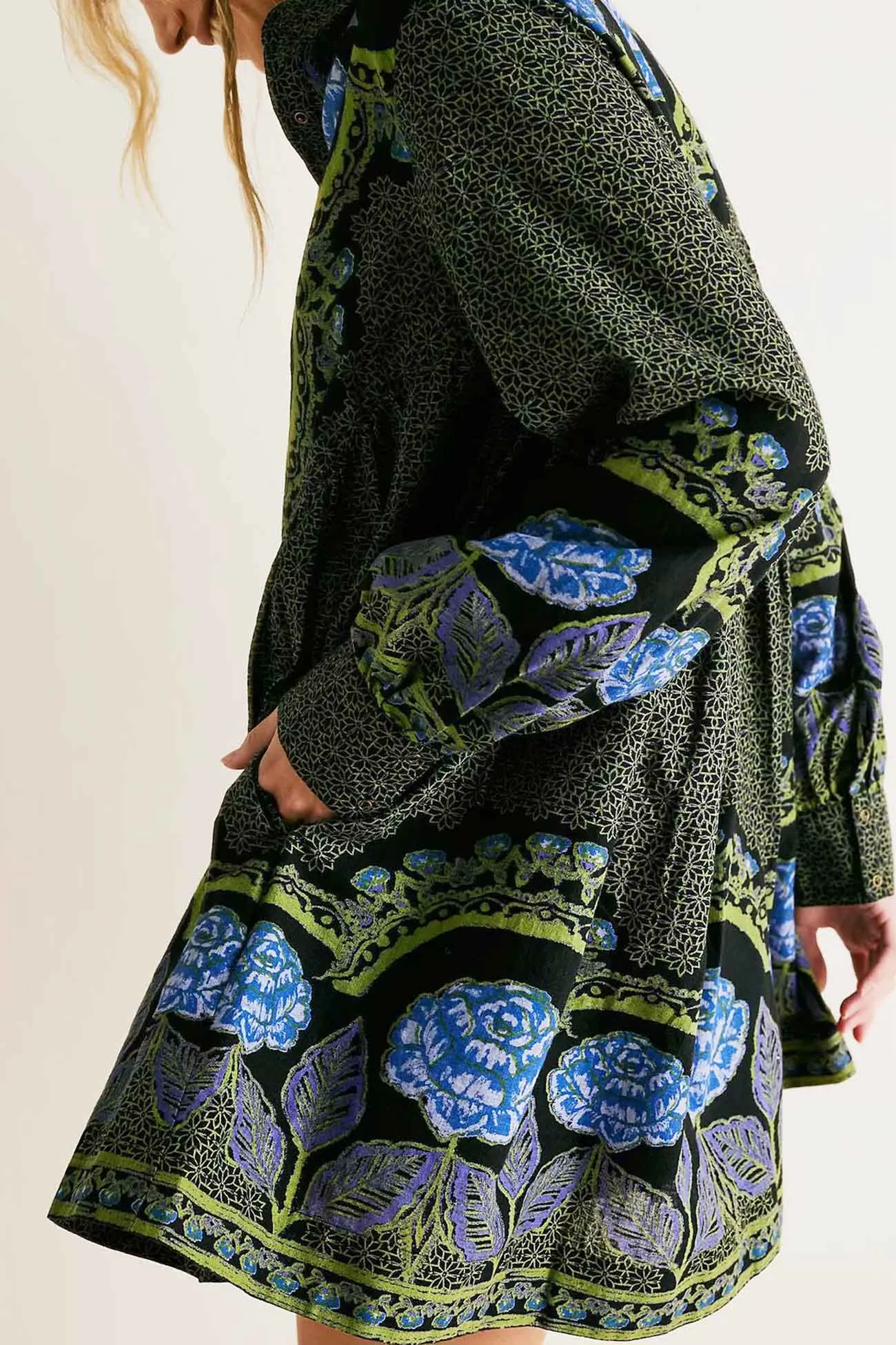 Contrast Floral Printed Lapel Dress