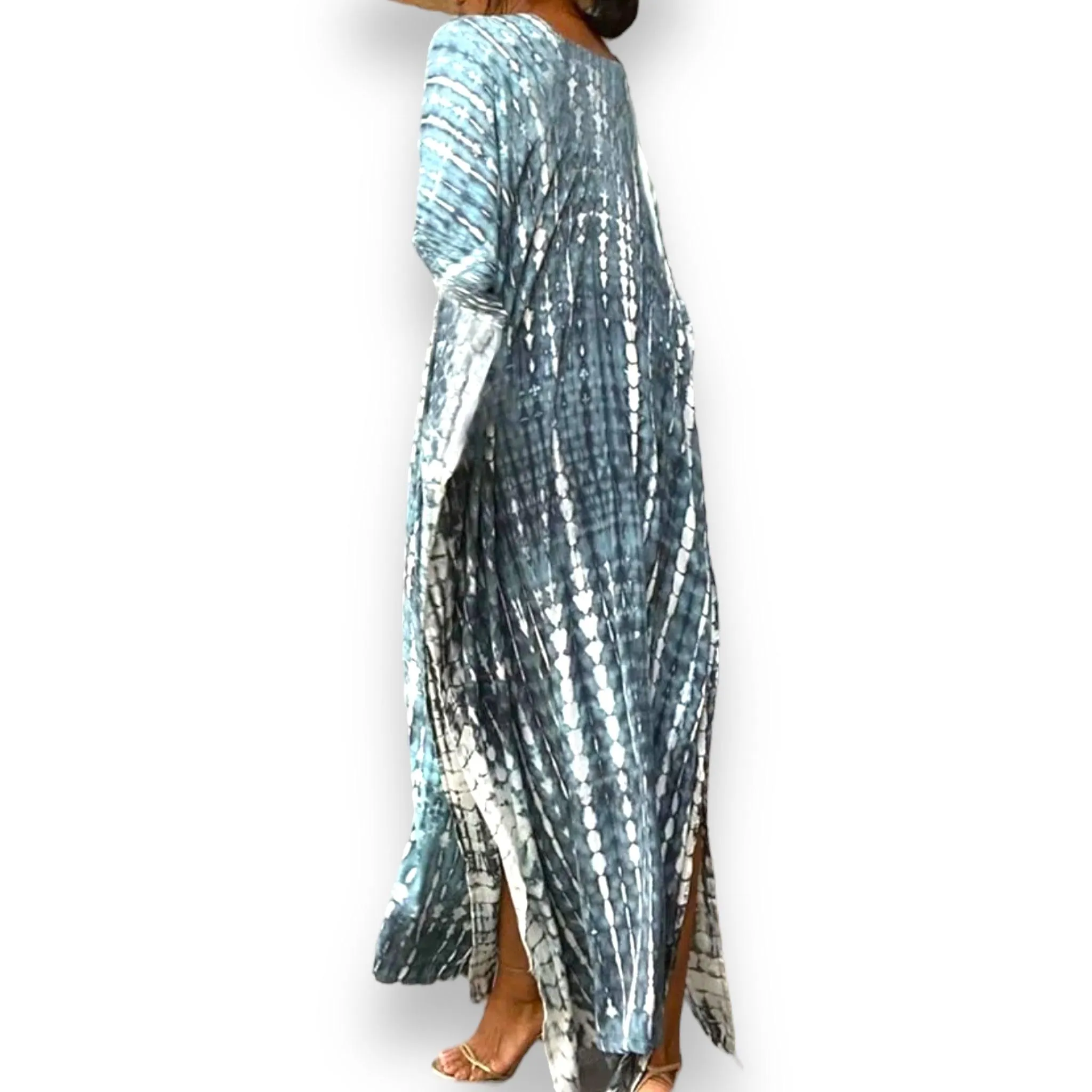 Cotton Blue Tie Dye Long Kaftan