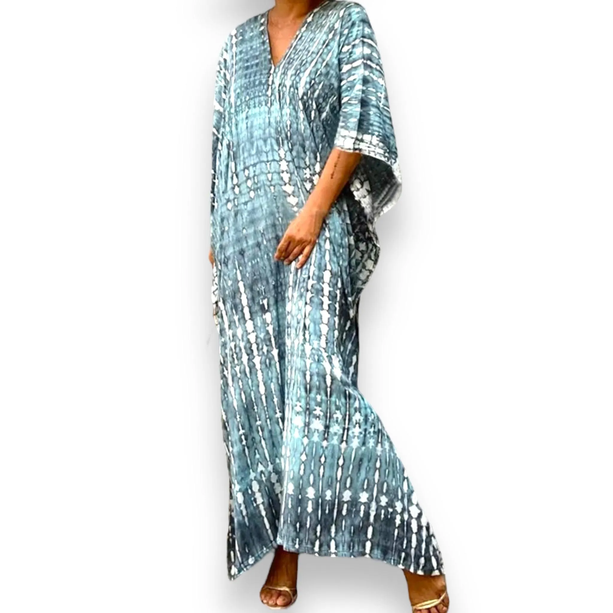 Cotton Blue Tie Dye Long Kaftan