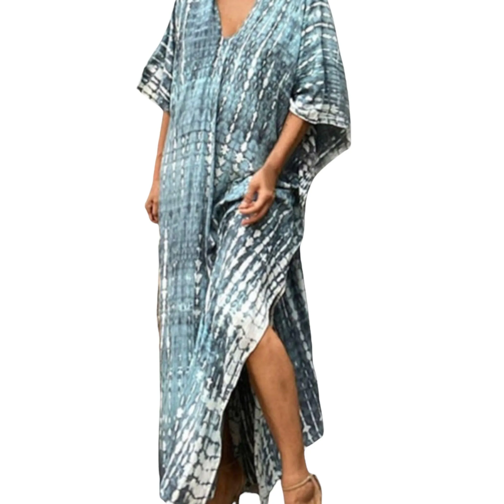 Cotton Blue Tie Dye Long Kaftan