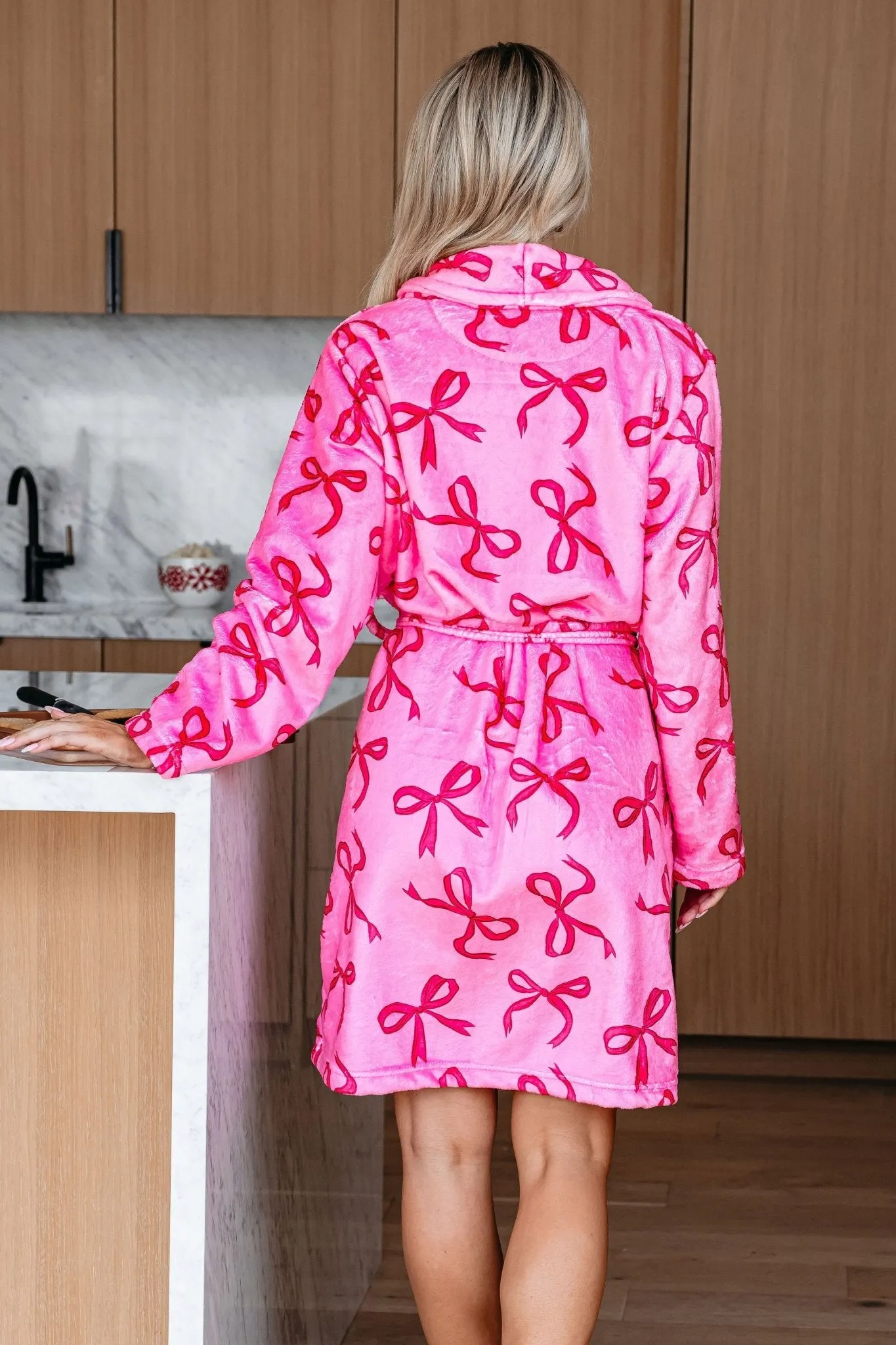 Cozy Soft Pink Bow Print Robe