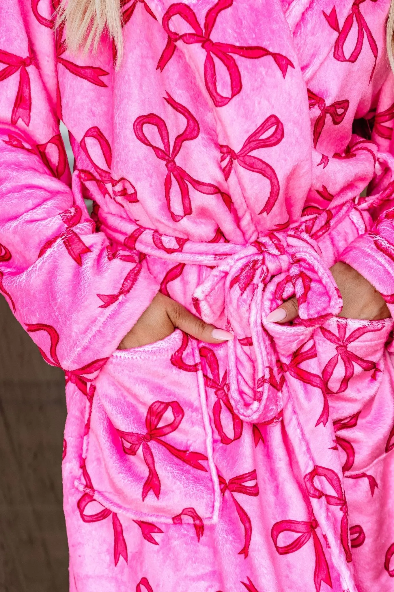 Cozy Soft Pink Bow Print Robe