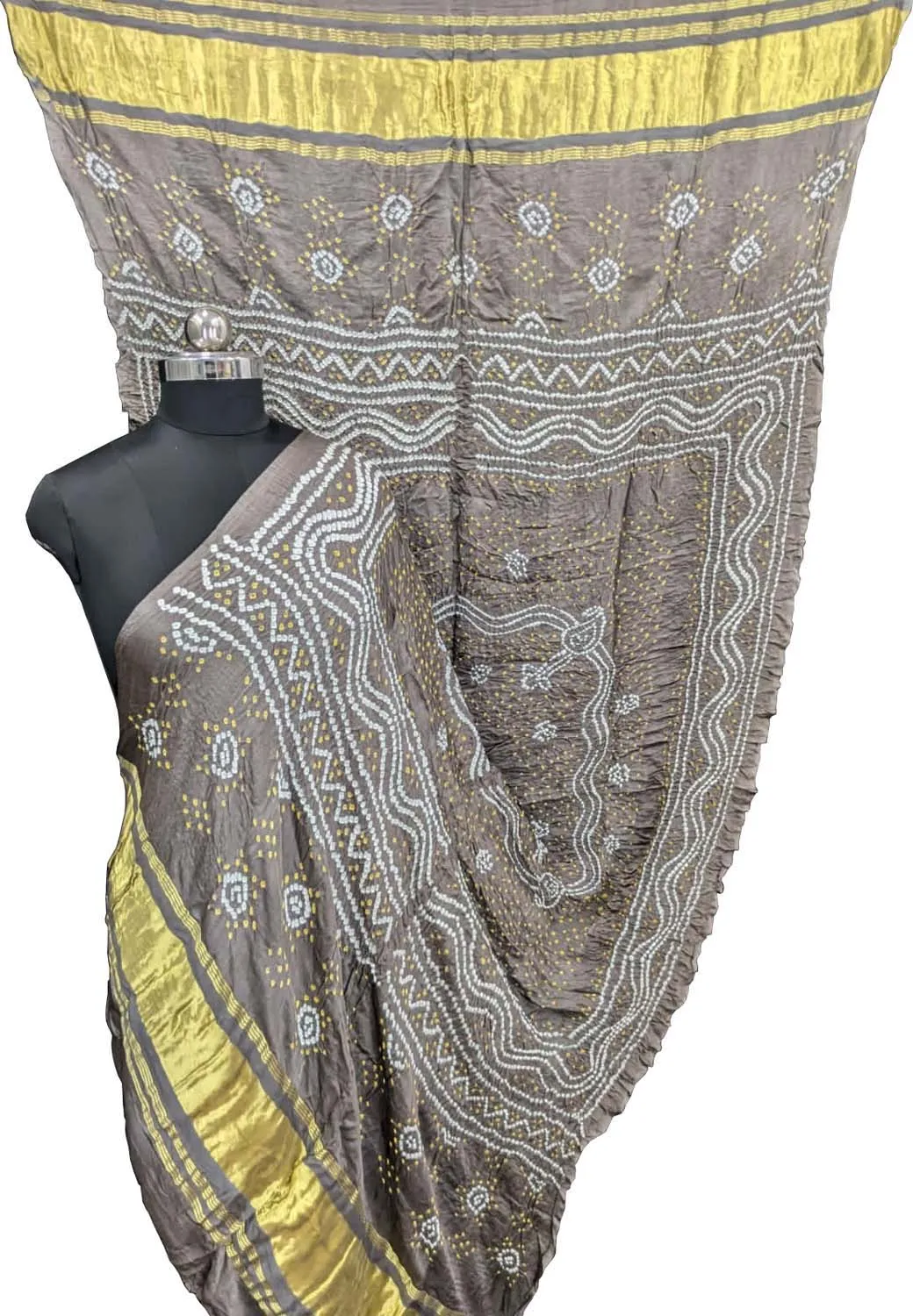 Elegant Grey Bandhani Gajji Silk Dupatta
