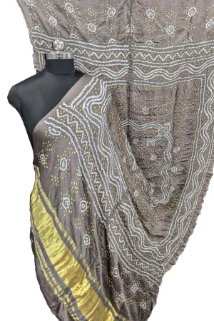 Elegant Grey Bandhani Gajji Silk Dupatta