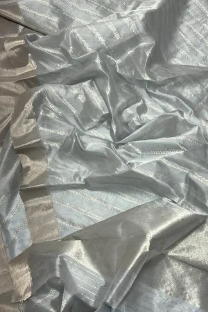 Elegant Grey Chanderi Silk Saree - Handloom Pure Pattu