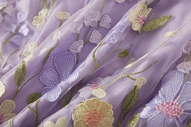 Elegant Mesh Fishtail Dress with 3D Flower Appliqué