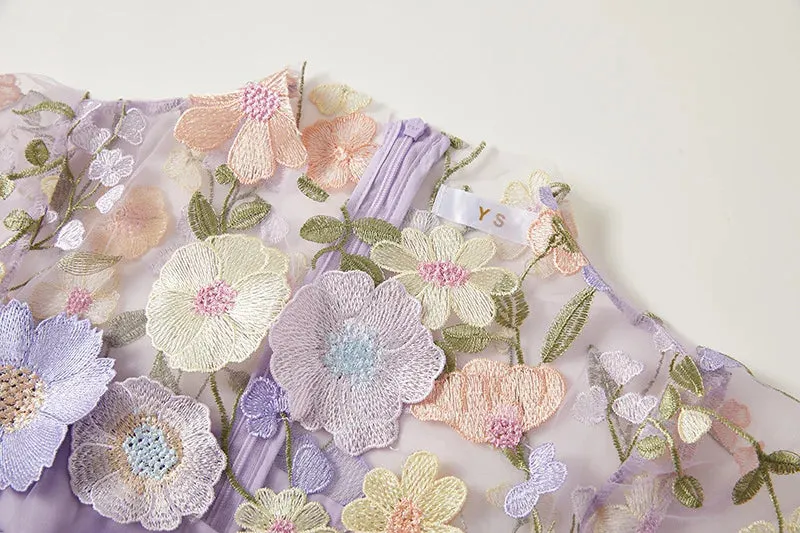 Elegant Mesh Fishtail Dress with 3D Flower Appliqué