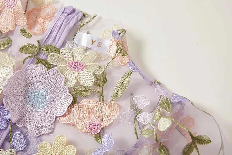 Elegant Mesh Fishtail Dress with 3D Flower Appliqué