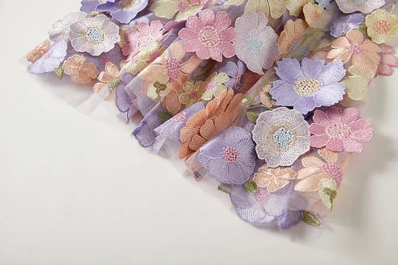 Elegant Mesh Fishtail Dress with 3D Flower Appliqué