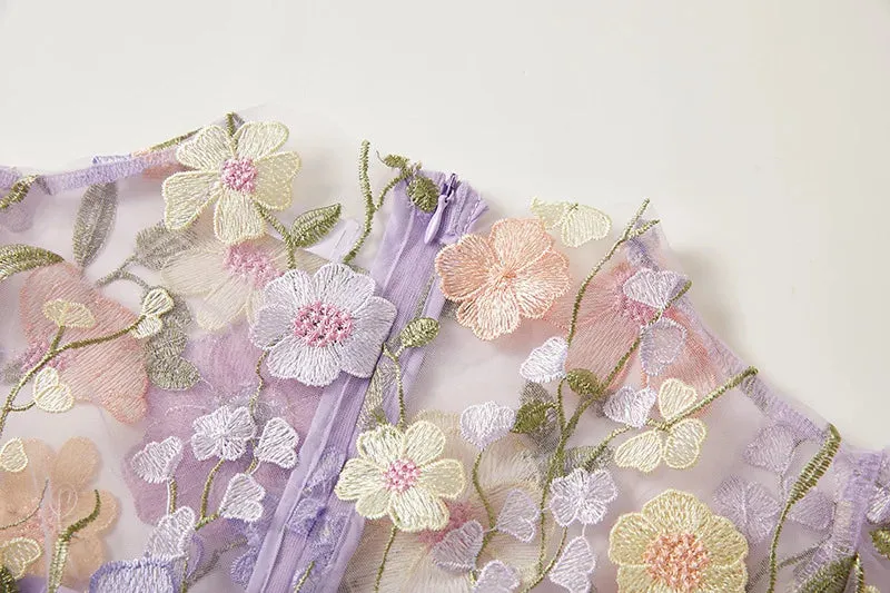 Elegant Mesh Fishtail Dress with 3D Flower Appliqué