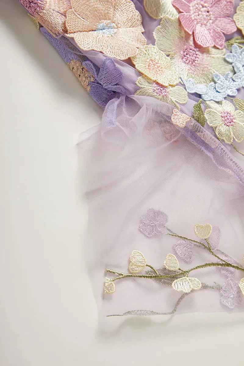 Elegant Mesh Fishtail Dress with 3D Flower Appliqué