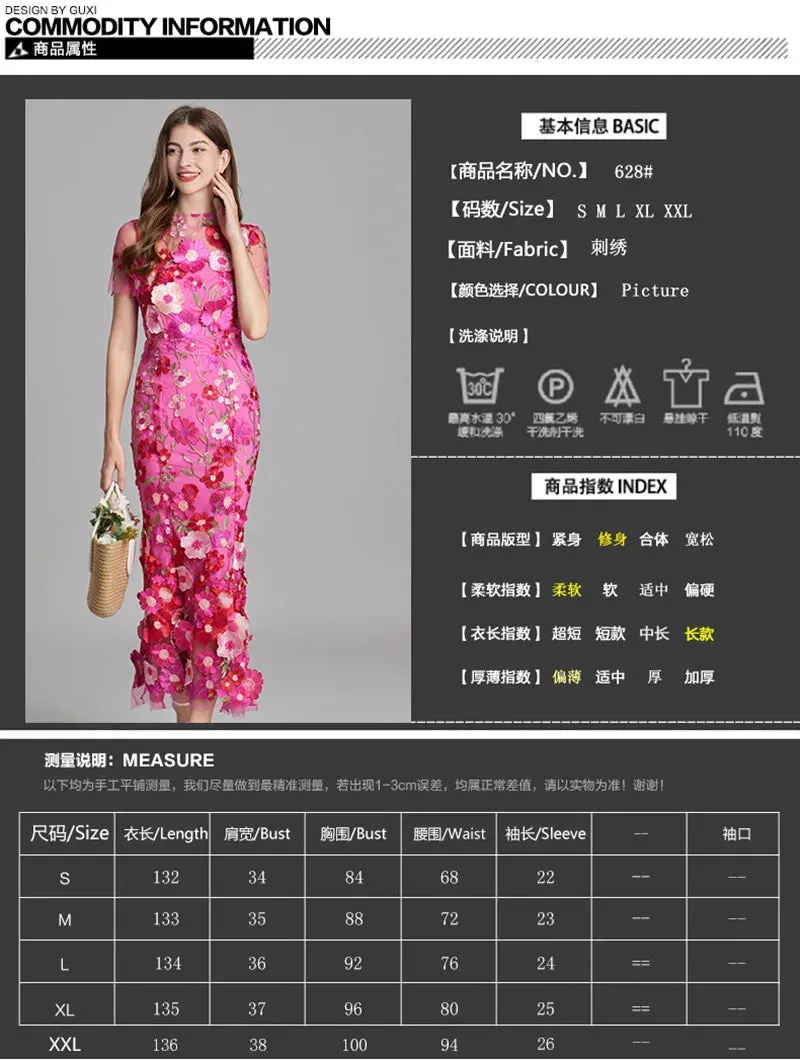 Elegant Mesh Fishtail Dress with 3D Flower Appliqué